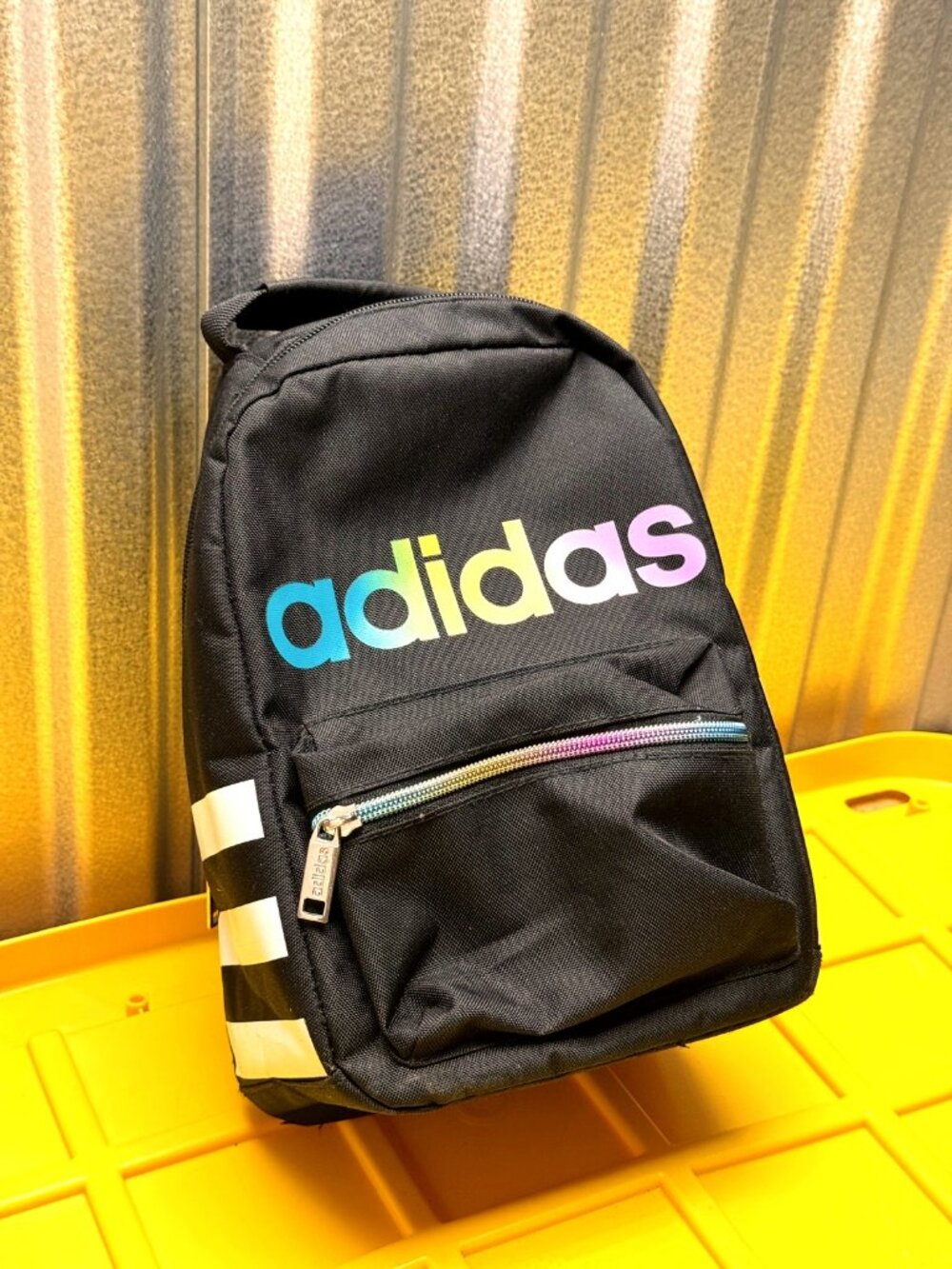 Adidas Insulated Lunch Bag Black Rainbow Logo Mini Backpack Cooler Used